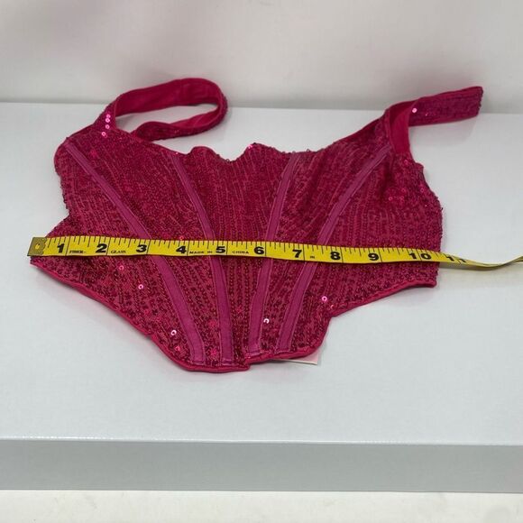 Hello Molly NWT Sz 2 Hot Pink Sequin Sexy Party Vibe Crop Top - Picture 7 of 11